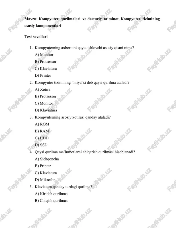 kompyuter qurilmalari va dasturiy taʼminot — DOCX