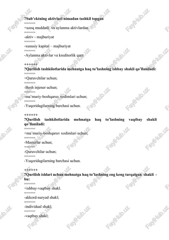 qurilish ishlari tannarxasi — DOCX
