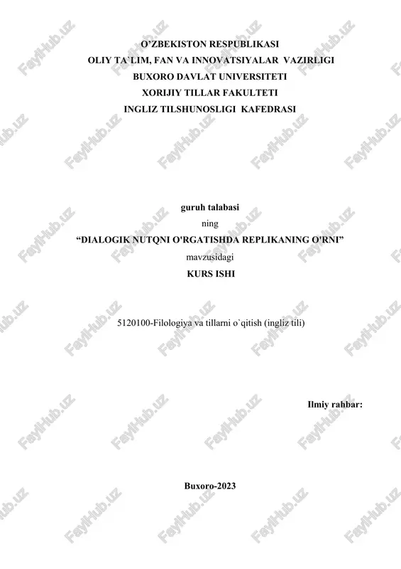 dialogik nutqni o'rgatishda replikaning o'rni — DOCX