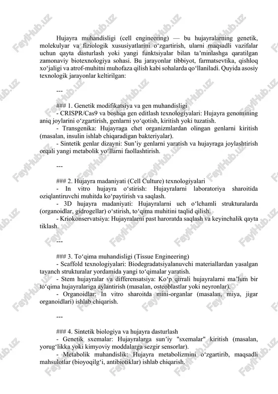 hujayra muhandisligi (cell engineering) — DOCX