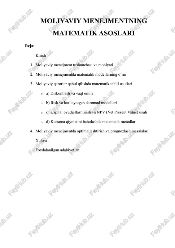 moliyaviy menejmentning matematik asoslari — DOCX