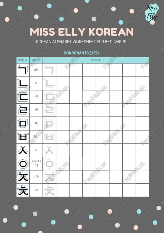 korean alphabet worksheet for beginners — PDF