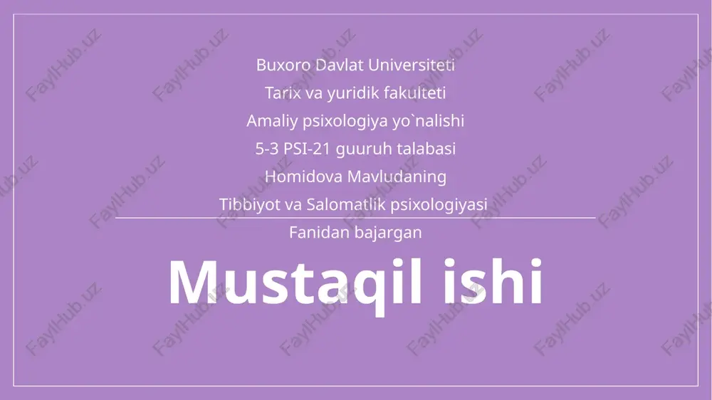 tibbiyot va salomatlik psixologiyasi — PPTX