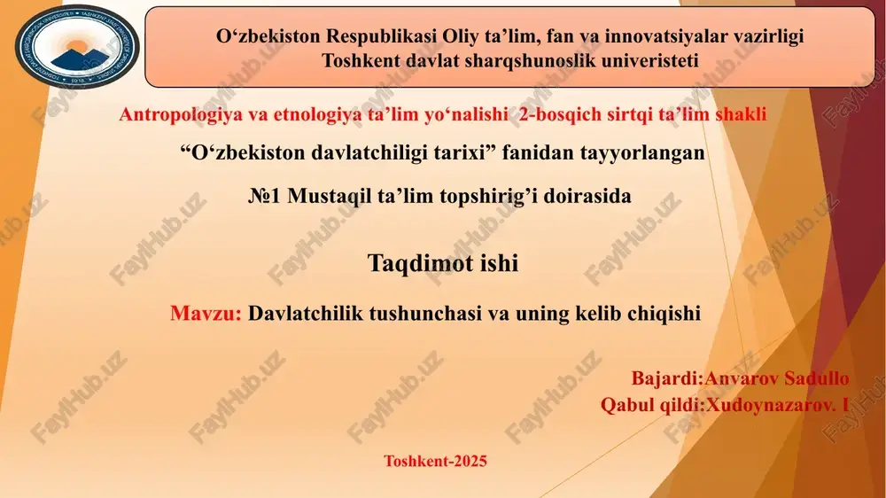 "o‘zbekiston davlatchiligi tarixi" — PPTX