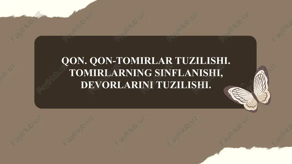qon. qon-tomirlar tuzilishi. tomirlarning sinflanishi, devorlarini tuzilishi. — PPTX