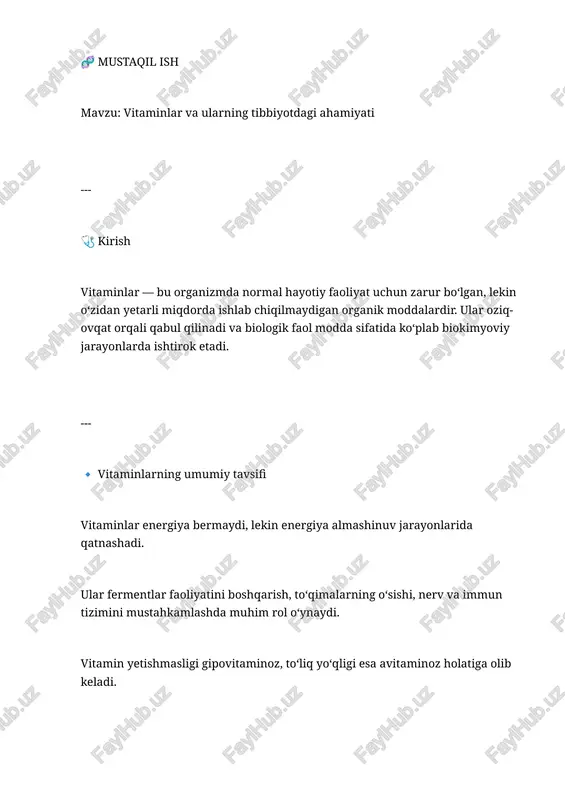 vitaminlar va ularning tibbiyotdagi ahamiyati — DOCX