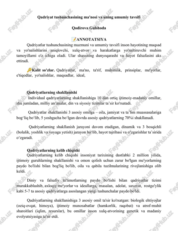 qadriyatlarning shakllanishi — DOCX