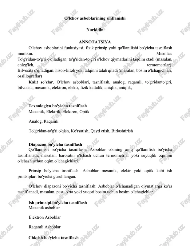 o'lchov asboblarining sinflanishi — DOCX