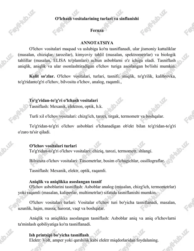 o'lchash vositalarining turlari va sinflanishi — DOCX