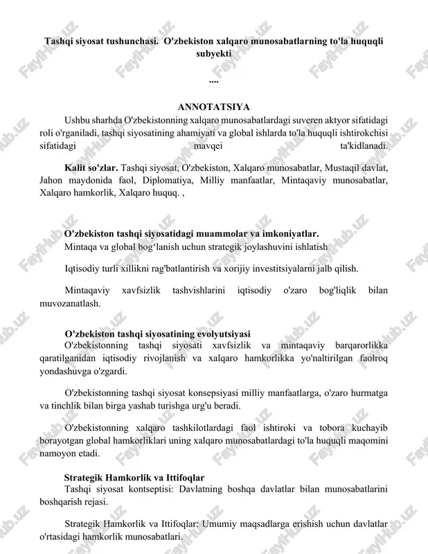 o'zbekiston tashqi siyosati — DOCX