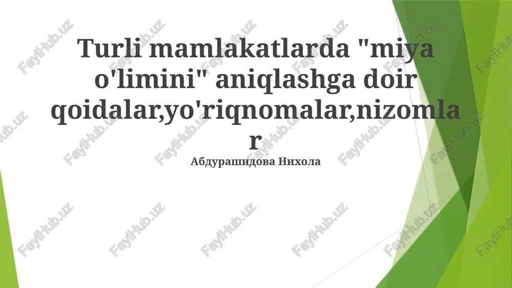 miya o'limi: xalqaro nuqtai nazarlar — PPTX