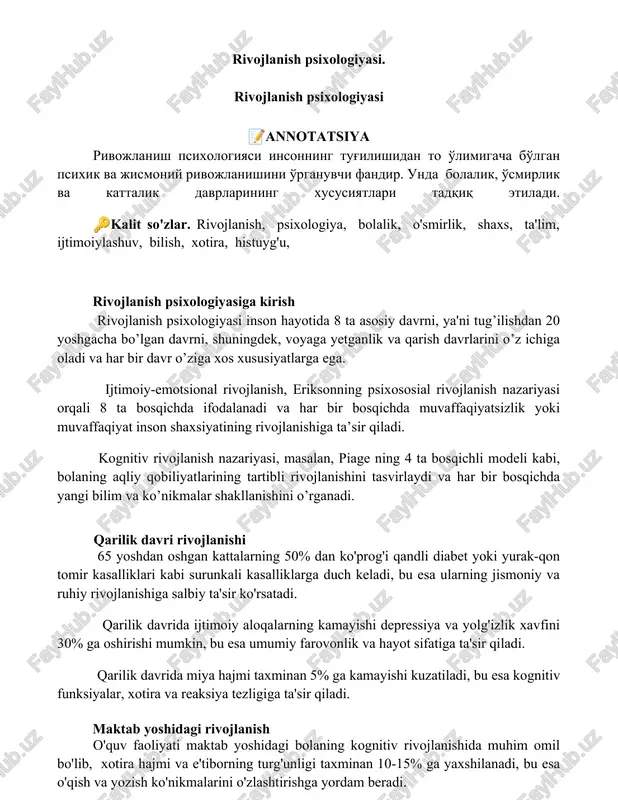 rivojlanish psixologiyasi — DOCX