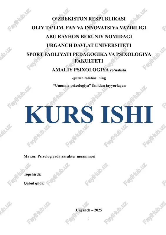 psixologiyada xarakter muammosi — DOCX