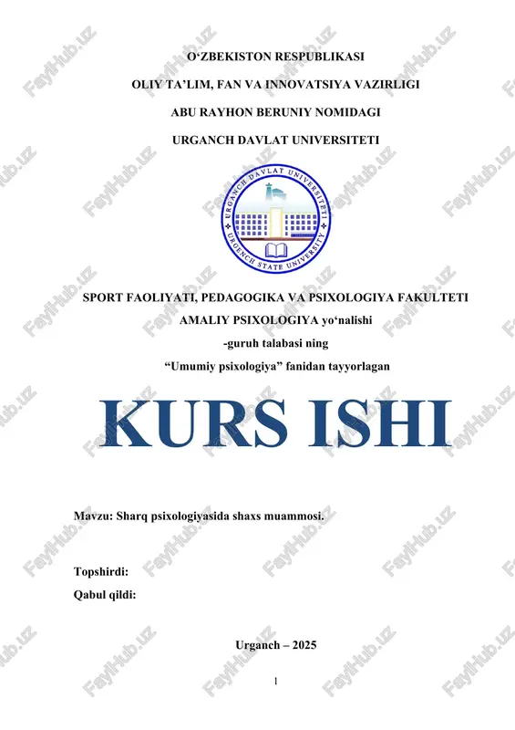 sharq psixologiyasida shaxs muammosi — DOCX