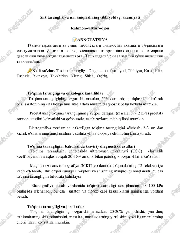 to'qima tarangligi va uni aniqlashning tibbiyotdagi axamiyati — DOCX