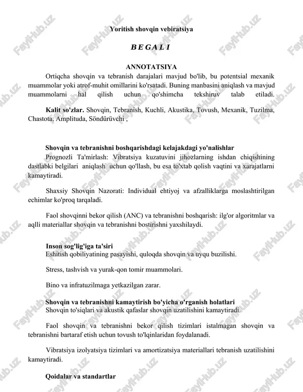yoritish shovqin vebiratsiya — DOCX