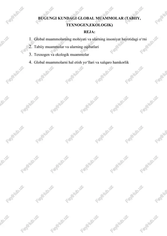 bugungi kundagi global muammolar (tabiiy, texnogen,ekologik) — DOCX