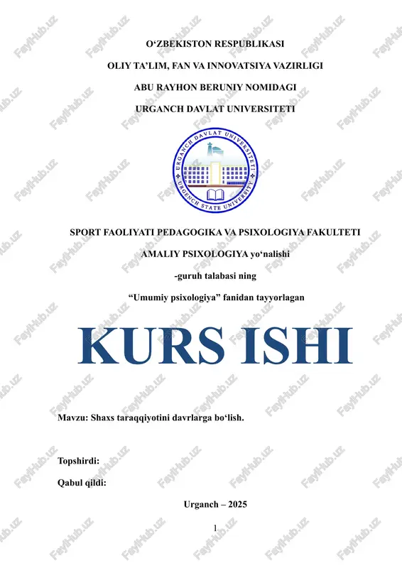 shaxs taraqqiyotini davrlarga bo‘lish — DOCX
