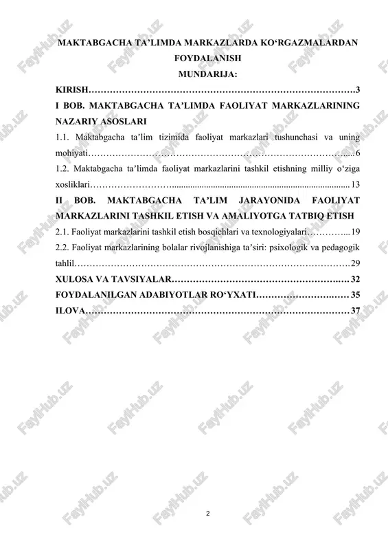 maktabgacha ta’limda markazlarda ko‘rgazmalardan foydalanish — DOC