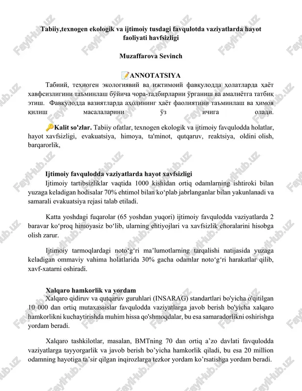 ijtimoiy favqulodda hayot xavfsizligi — DOCX