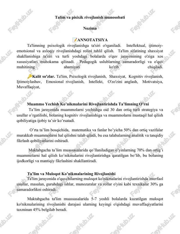 talim va pisixik rivojlanish munosobati — DOCX