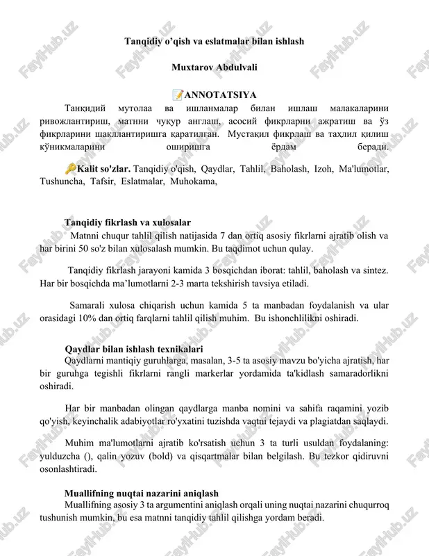 tanqidiy o’qish va eslatmalar bilan ishlash — DOCX
