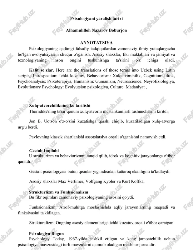 psixologiyani yaralish tarixi — DOCX