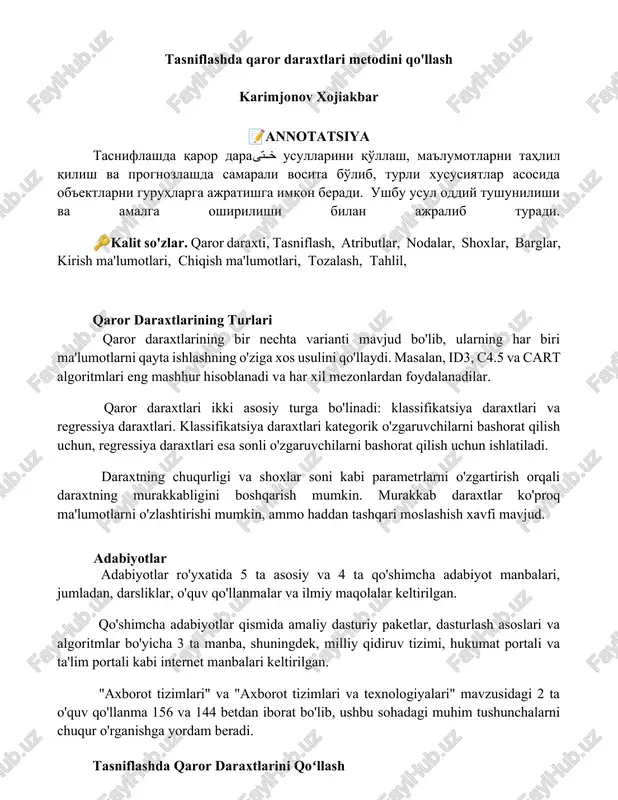 qaror daraxtlarining turlari — DOCX