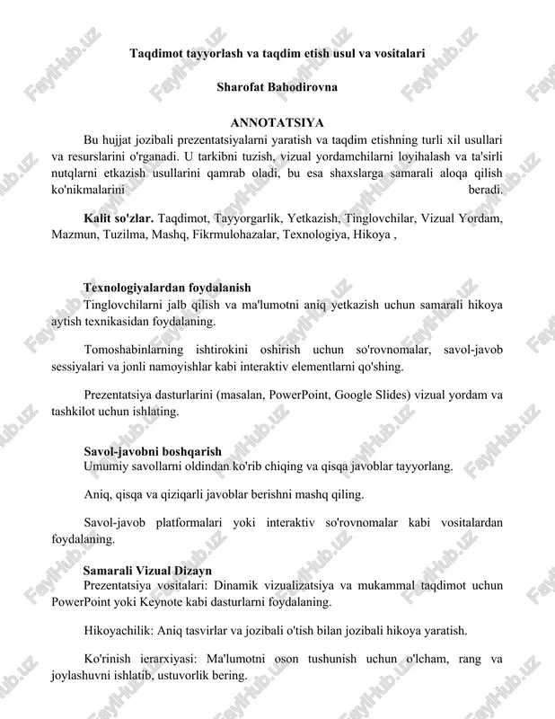 taqdimot tayyorlash va taqdim etish usul va vositalari — DOCX