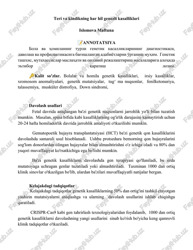 teri va kindikning har hil genezli kasalliklari — DOCX