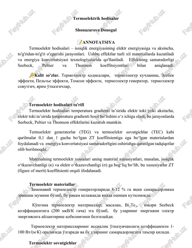 termoelektrik hodisalar — DOCX