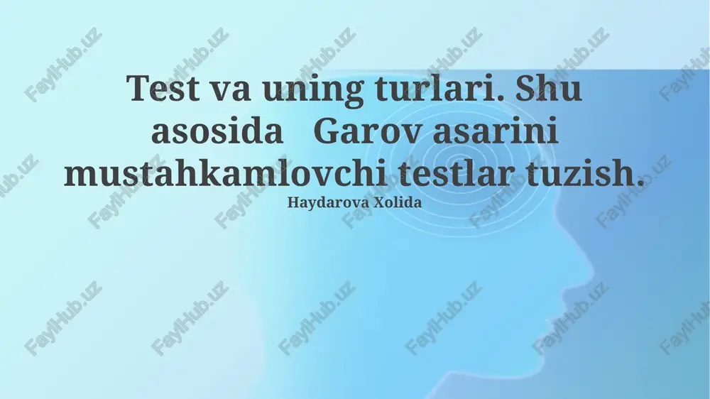 bozor xavflarini baholash testlari — PPTX