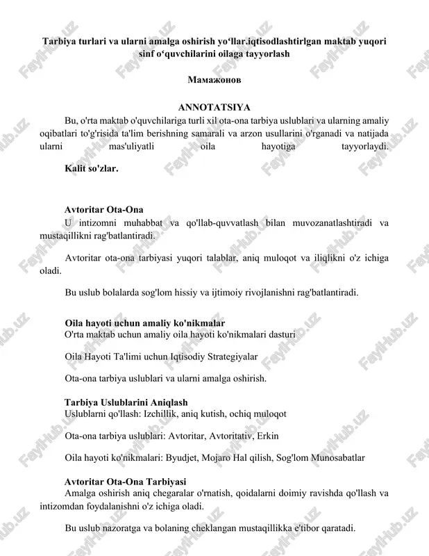 ota-ona tarbiya uslublari — DOCX
