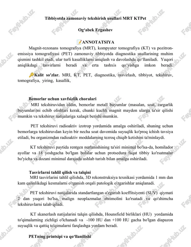 tibbiyotda zamonaviy tekshirish usullari mrt ktpet — DOCX