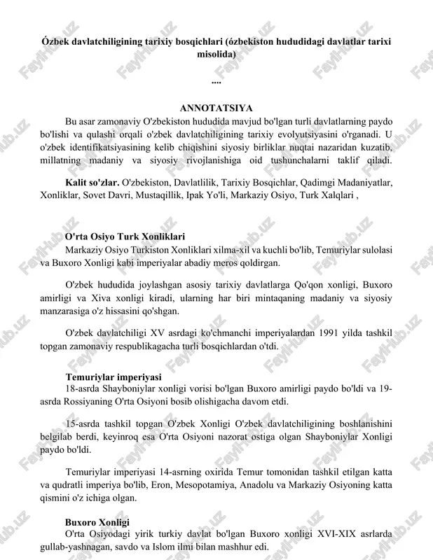 o'zbek davlatchiligining tarixiy bosqichlari — DOCX