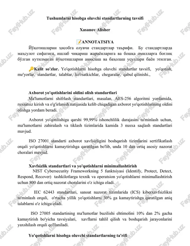 tushumlarni hisobga oluvchi standartlarning tavsifi — DOCX