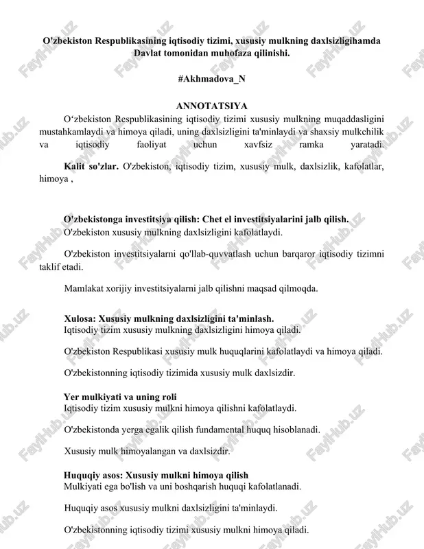 o'zbekiston respublikasining iqtisodiy tizimi — DOCX