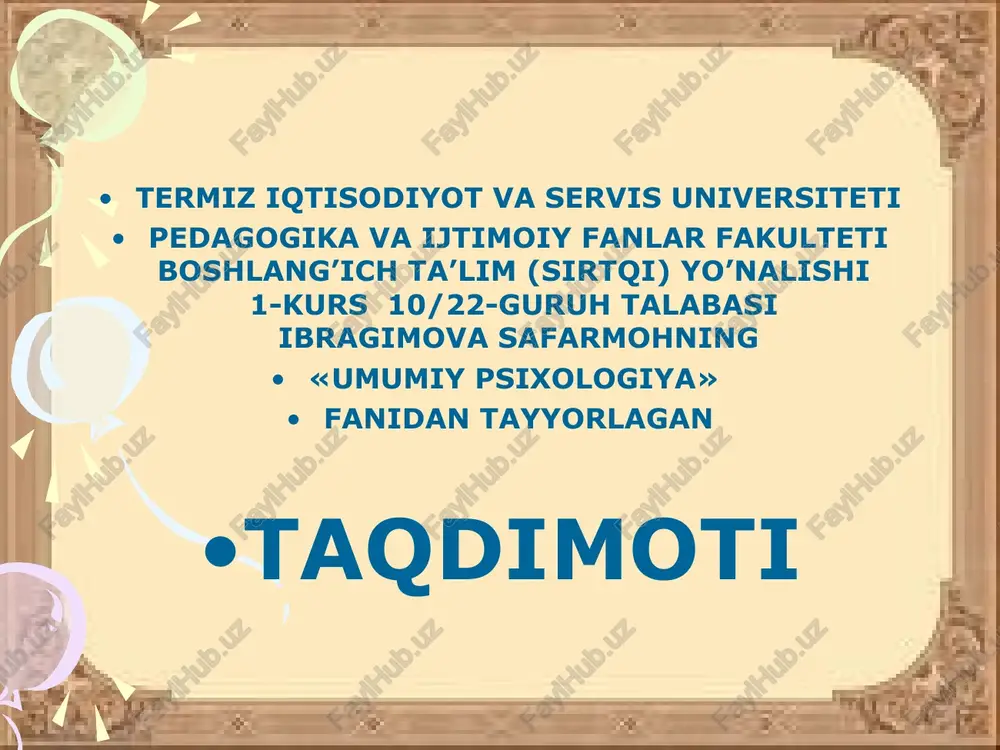 "umumiy psixologiya" — PPT