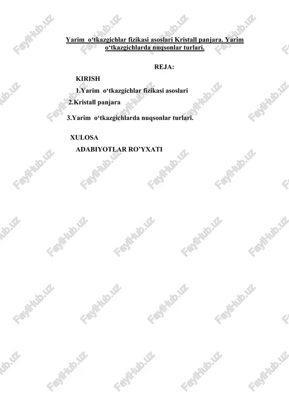 yarim o‘tkazgichlar fizikasi asoslari — DOC