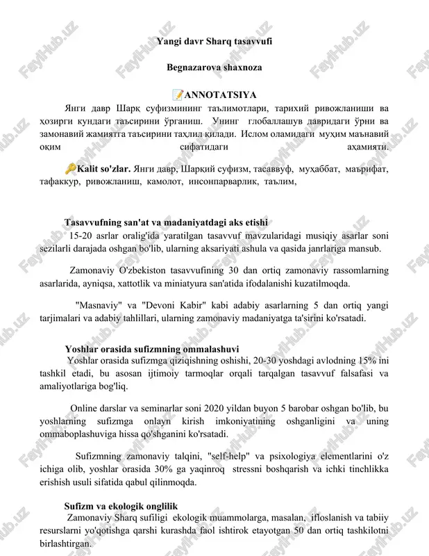 yangi davr sharq tasavvufi — DOCX