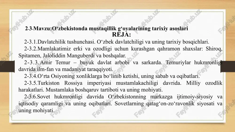 o‘zbekiston mustaqillik g‘oyalarining tarixiyasoslari — PPTX
