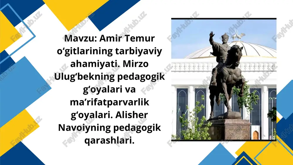 amir temur, mirzo ulug‘bek, alisher navoiyning pedagogik qarashlari — PDF