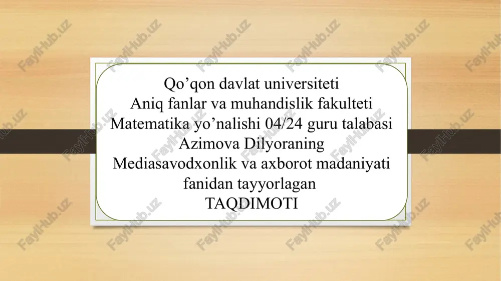 mediasavodxonlik fanidan taqdimot — PPTX