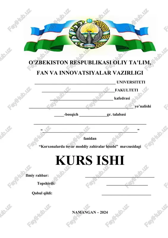 korxonalarda tovar moddiy zahiralar hisobi — DOCX