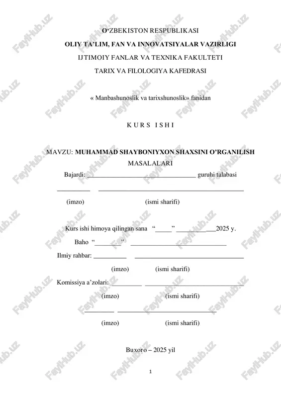 muhammad shayboniyxon shaxsini o’rganilish masalalari — PDF