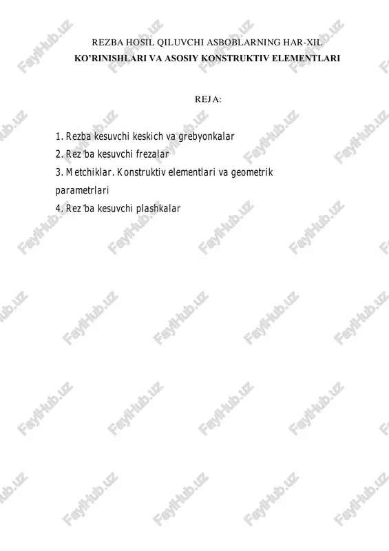 rezba hosil qiluvchi asboblar — PDF