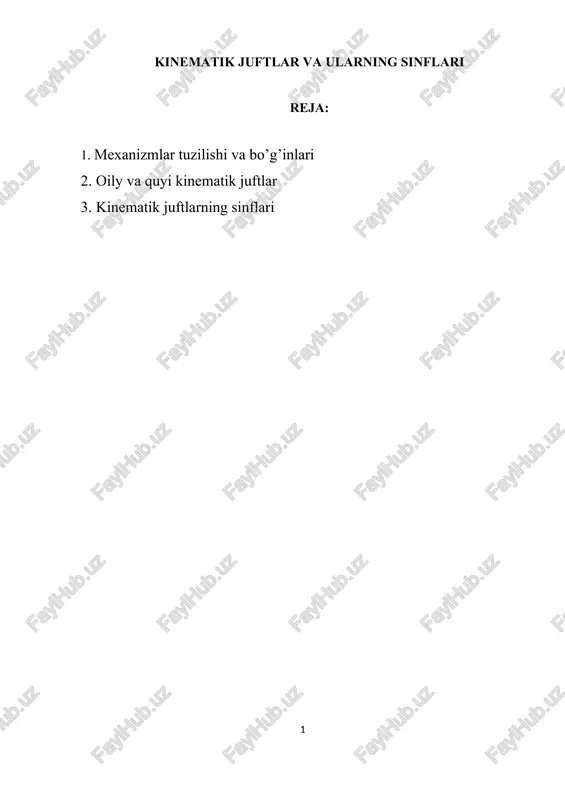 kinematik juftlar va ularning sinflari — DOCX