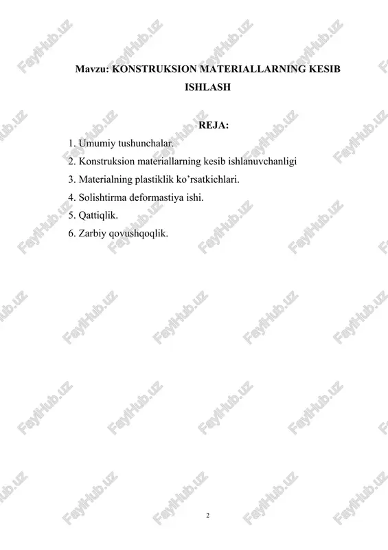 konstruksion materiallarning kesib ishlash — DOCX