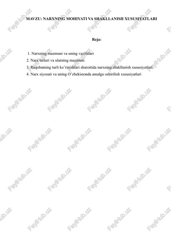 narxning mohiyati va shakllanish xususiyatlari — DOCX