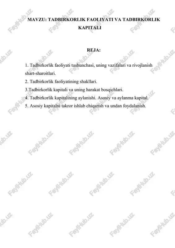 tadbirkorlik faoliyati va tadbirkorlik kapitali — DOCX